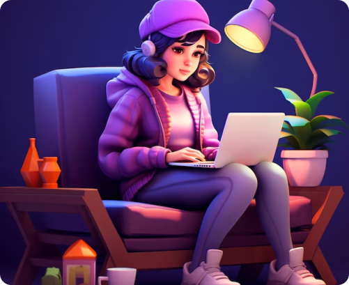 Animated female dev learning